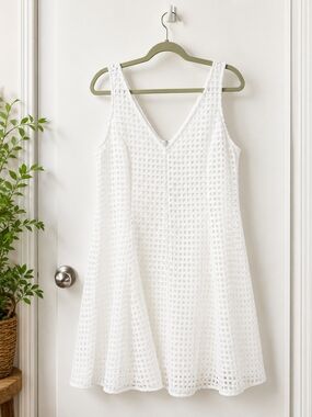 DKNY White Textured V-Neck Mini Dress